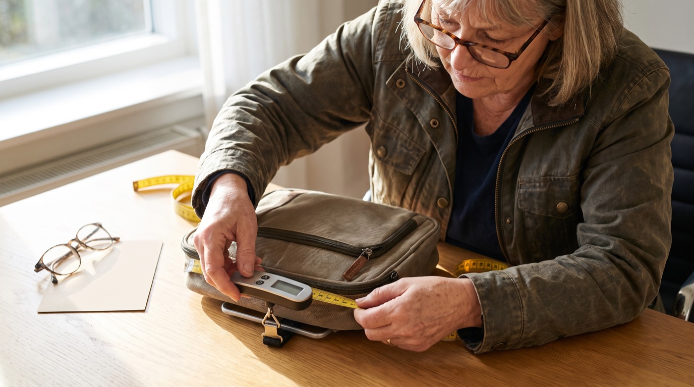 Packed carry-on measured and weighed against fare-specific airline rules